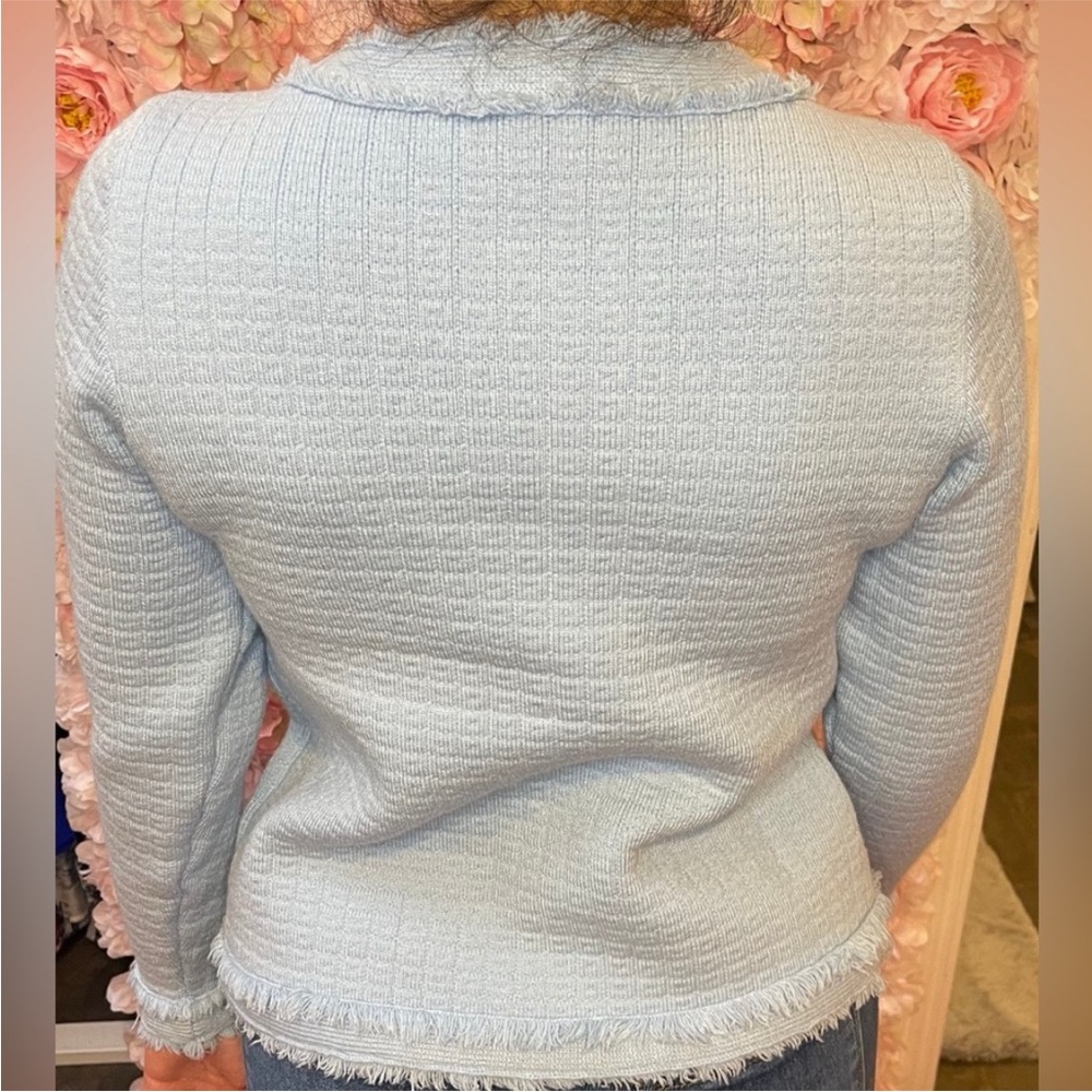 Light Blue Textured Cardigan with Gold Buttons - Picture 3 of 3